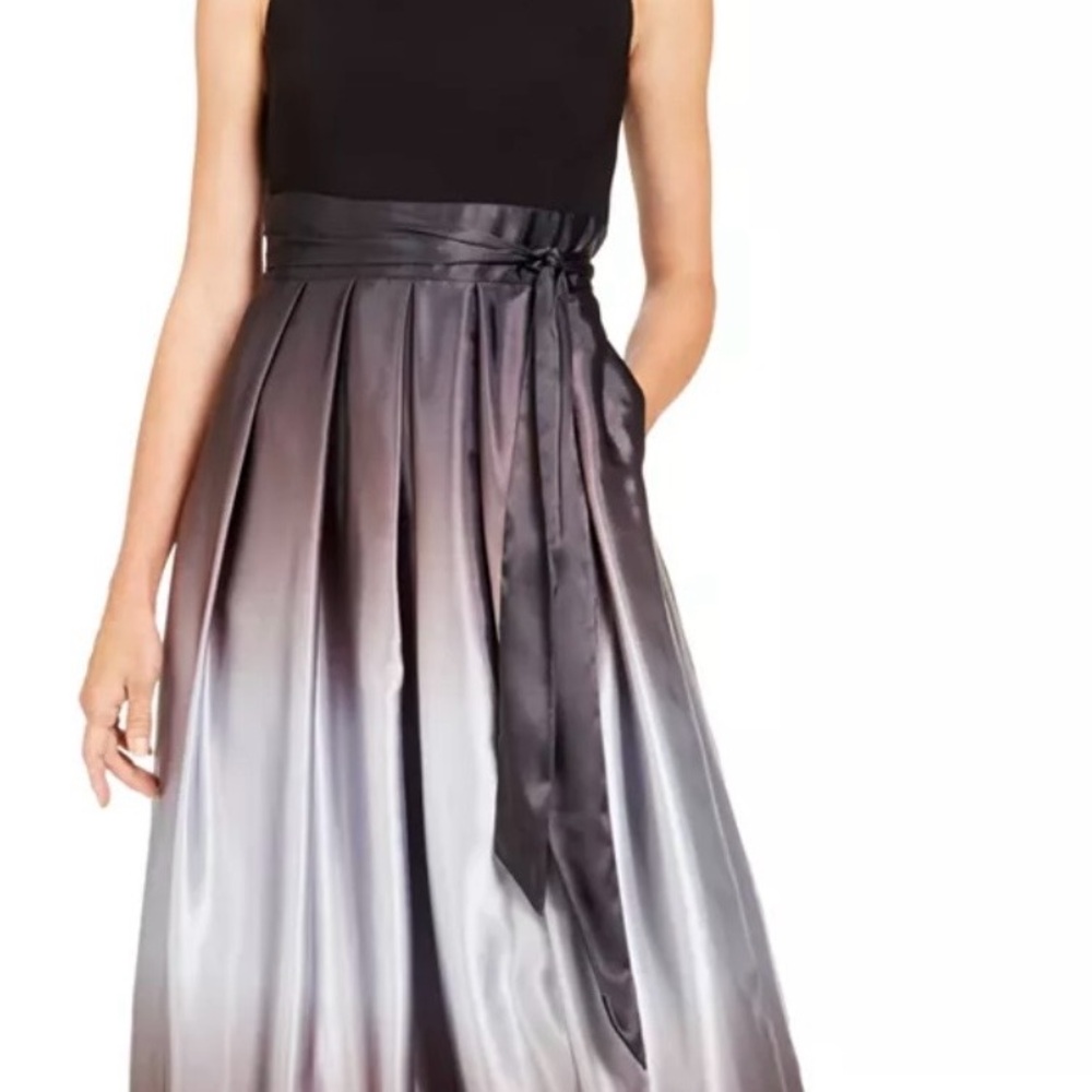 SL Fashions Ombré Satin Bow Sash Gown Black size 14